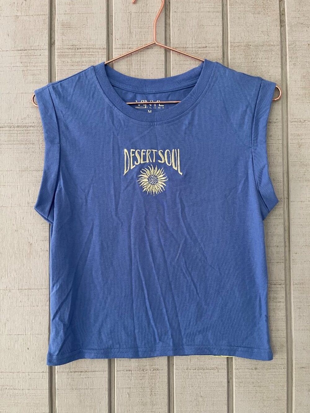 Vinyl Icons Blue Desert Soul Sunflower Cropped Muscle Tee M NWOT